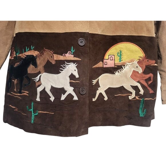 Vintage Quacker Factory Genuine Suede Western Jacket Horses & Southwest - Picture 5 of 15